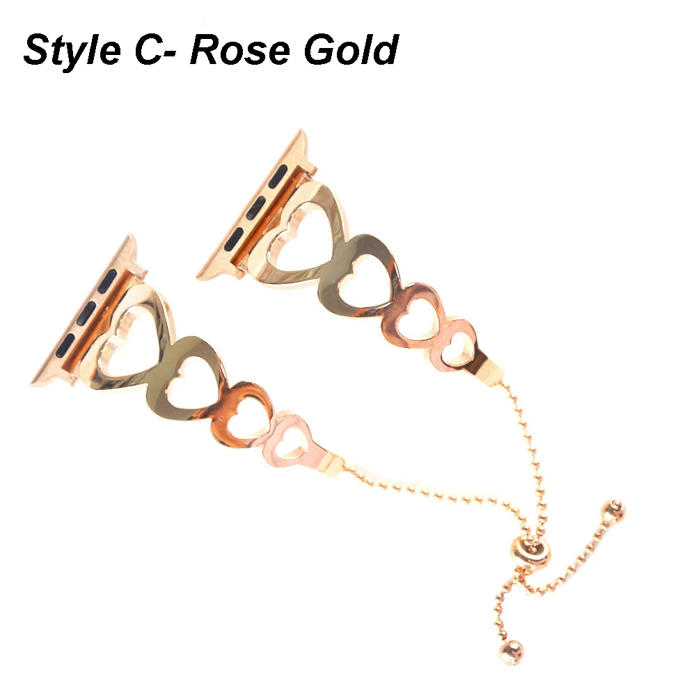 C-rose gold Для женщин Модные полые резьба ремешок для наручных часов Apple Watch, версии 5 4 3 2 1 металлический браслет для наручных часов iWatch 38/42/40/44 мм часы ремень - Цвет ремешка: C-rose gold