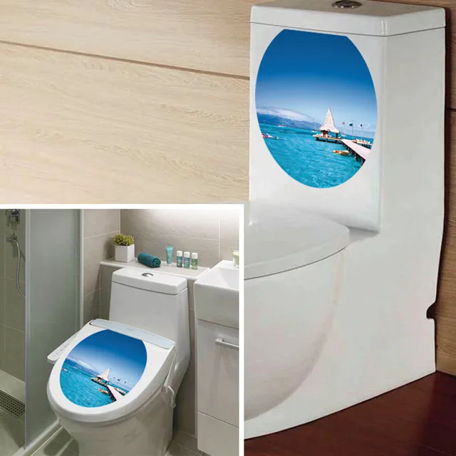 [Fundecoration] Водонепроницаемая синяя морская наклейка на унитаз для украшения