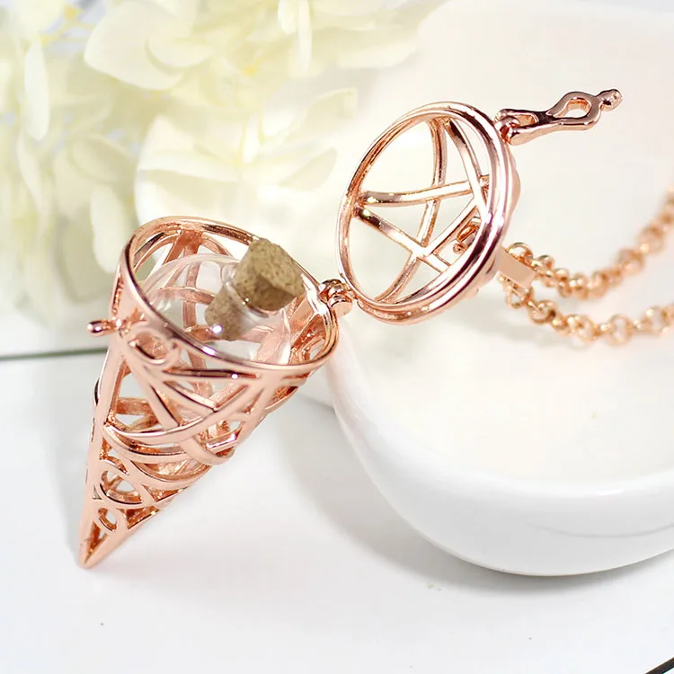 Rose Gold with Clear 1 шт. 45x23 мм Золотая и серебряная звезда пентаграмма медальон памятный медальон конус медальон кулон Мемориал пепел Keepsake кремации ювелирные изделия - Окраска металла: Rose Gold with Clear