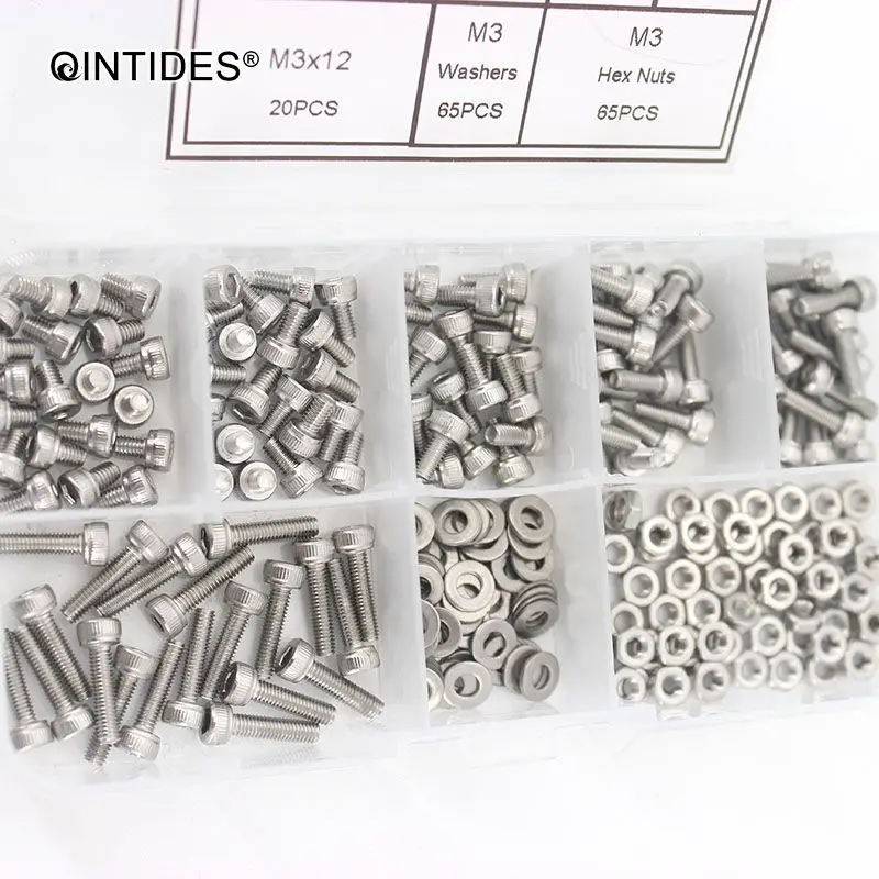 QINTIDES 250 шт./компл. DIN912/ISO 4762/GB/T 70 Шестигранная головная крышка винты 304 болты из