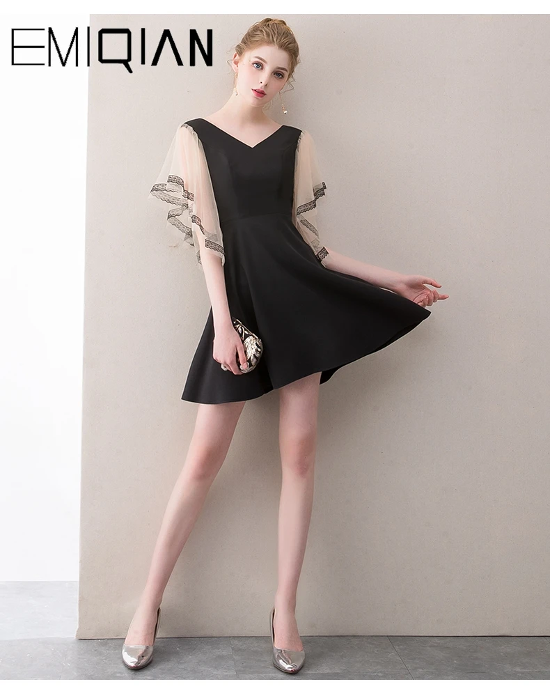 NEW Sexy V Neck Formal Prom Party Dress Above Knee Black Cocktail Dress