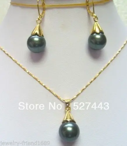 Wholesale free shipping &gt&gtNew Fashion 12mm Black shell pearl pendant Necklace earring set | Украшения и аксессуары