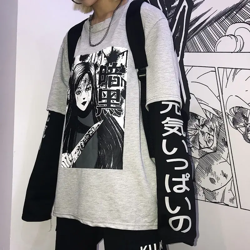 Новинка 2019 футболка Ulzzang в стиле Харадзюку японская Футболка с имитацией двух