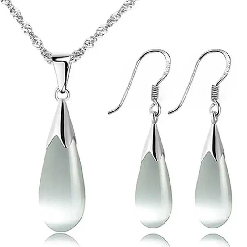 Набор ювелирных украшений из серебра 925 пробы с цветными камнями каплями воды