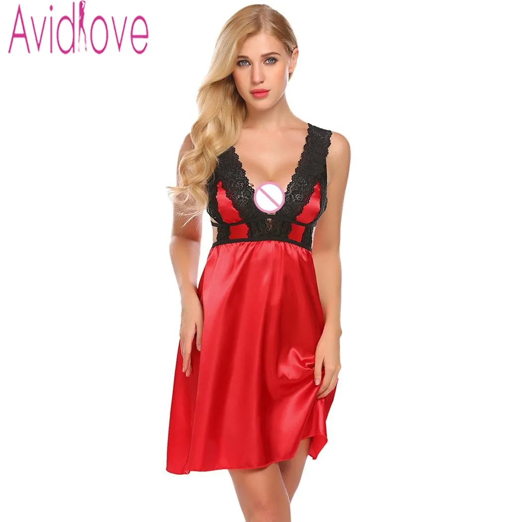 Avidlove Сексуальная кружевная атласная ночная рубашка без косточек Ночная сорочка