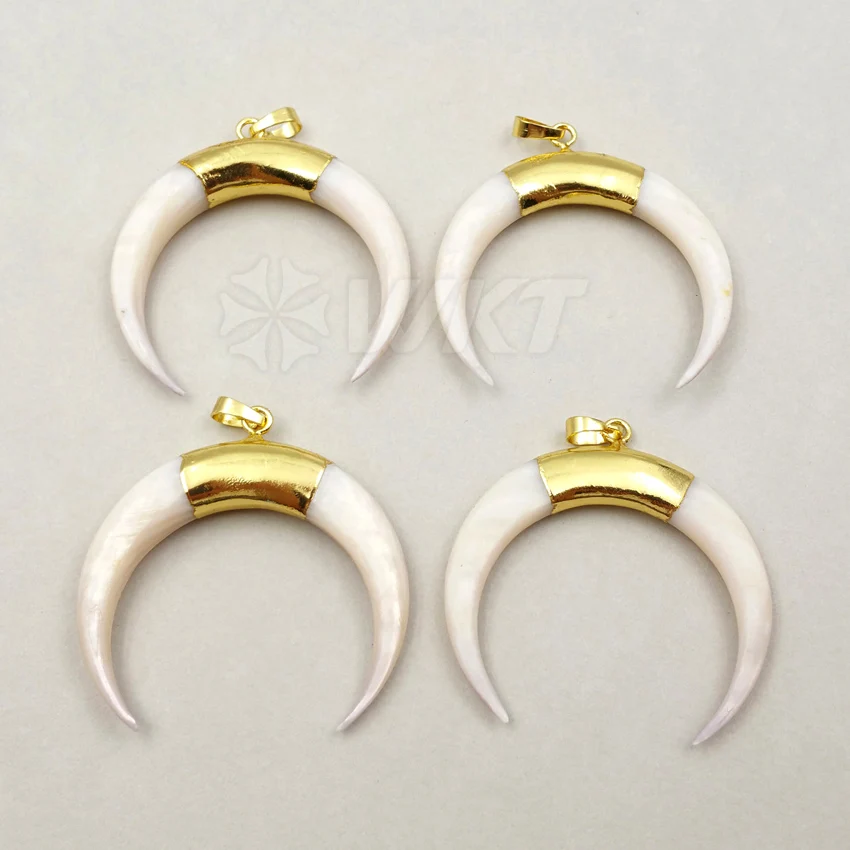 WT-P1235 Loverly 5/Pieces Natural Shell Pendant Crescent Pendant With Gold Top Pendant For Fashion Jewelry Making Shell Pendant