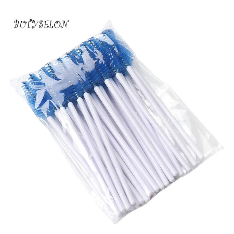 W-white blue 200 штук ручка Одноразовые капли воды форма Косметический кисточки нейлон тушь для ресниц Wands ресницы макияж расчёски волос наращивания ресниц инст - Handle Color: W-white blue