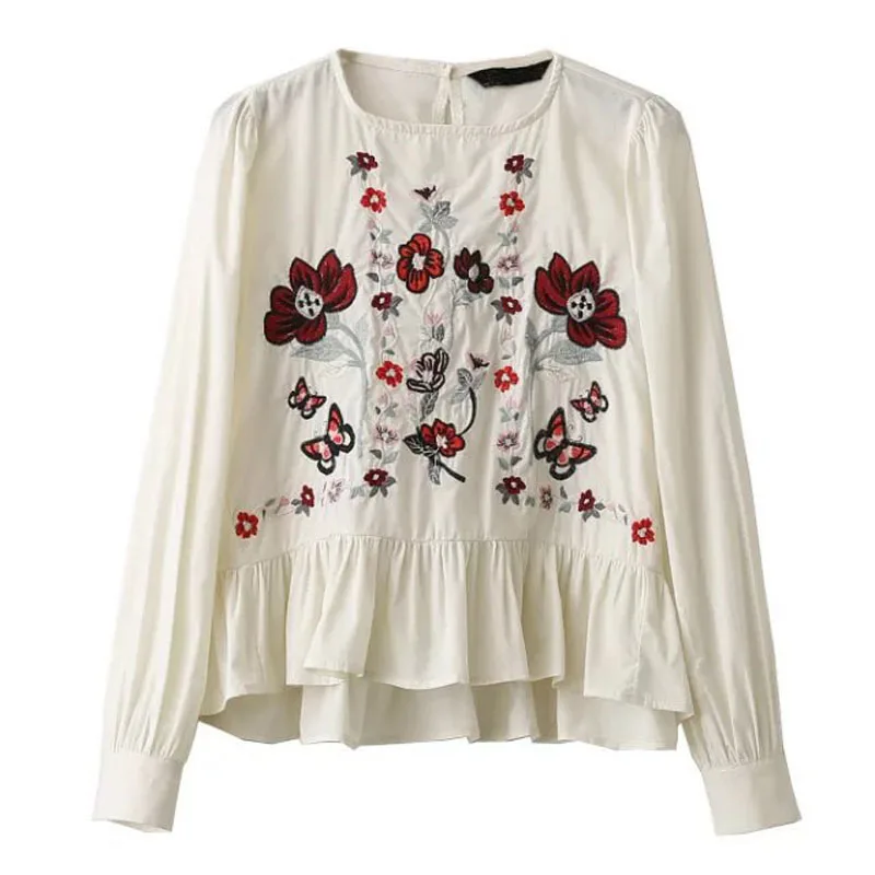 Lerfey блузка для Для женщин рубашка черный белый цвет цветочный Вышивка оборками