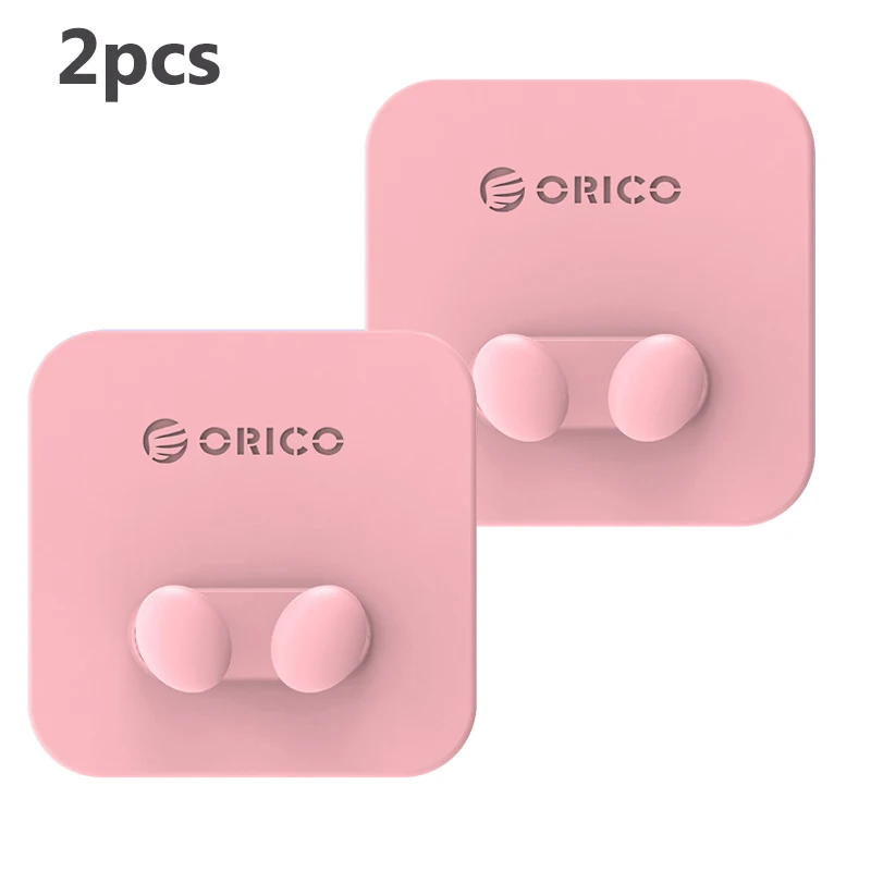 2pcs Pink ORICO, силиконовый настенный крючок, вешалка, вилки, держатель, двойной крючок, держатель кабеля для кухни, ванной комнаты, спальни, аксессуары, водозащитный крючок, 2 шт - Цвет: 2pcs Pink