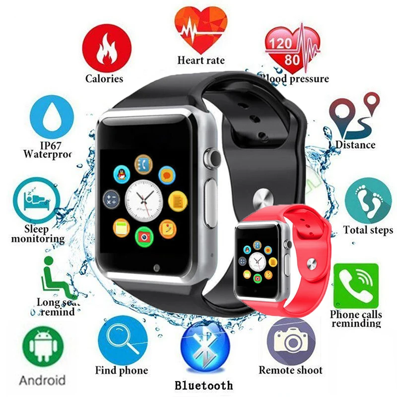 Смарт часы Bluetooth для мужчин и женщин наручные спортивные Шагомер с sim камерой