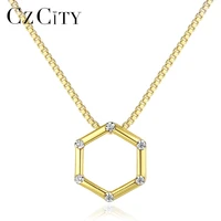 czcity trendy 18k gold plated real 925 silver geometric pendant necklace for women small cz paved collana female christmas gifts