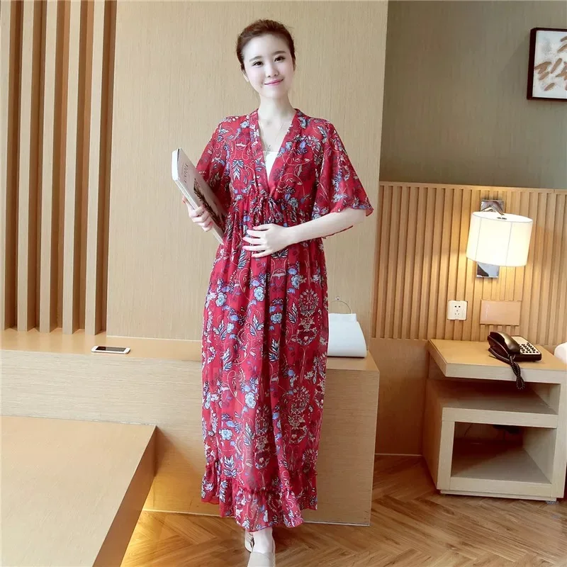 Женское сексуальное шифоновое платье с v-образным вырезом и цветочным принтом