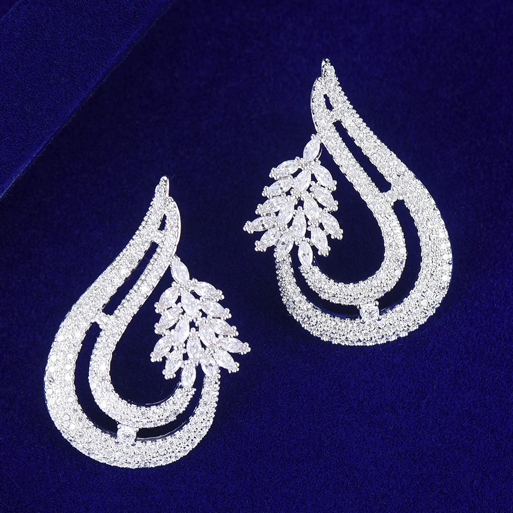 GODKI 31mm Trendy Luxury Waterdrop Stud Earring with Full Micro Cubic Zircon for Women Wedding - 3 Tone, CZ African Dubai Bridal Earring image 4