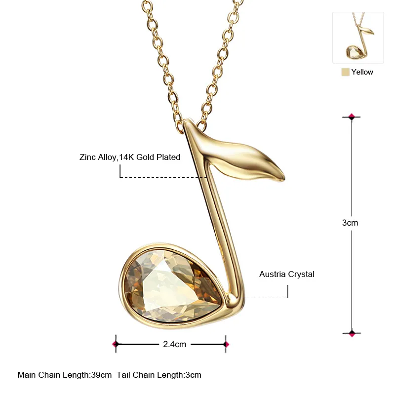 Neoglory Австрия кристалл кулон длинное ожерелье светильник желтый золотой цвет