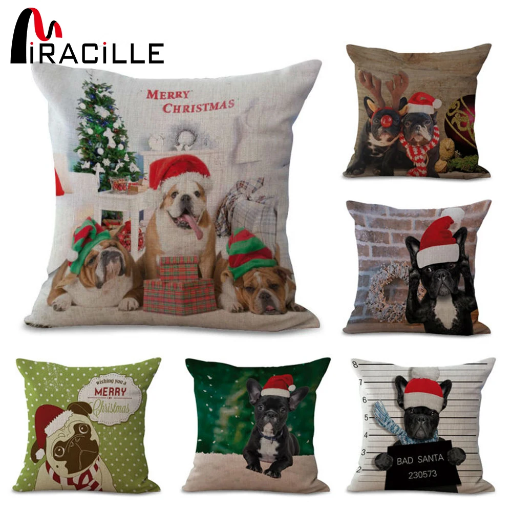 Miracille Merry Christmas квадратный 18 &quotХлопок Лен Санта Французский бульдог узор диванная