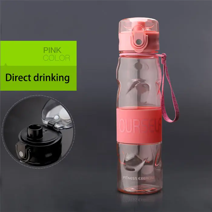 direct pink Модная бутылка для воды герметичные портативный спортивные бутылки для воды пластик походный чайник пеший Туризм напиток бутылка фитнес чайник 600 мл - Цвет: direct pink