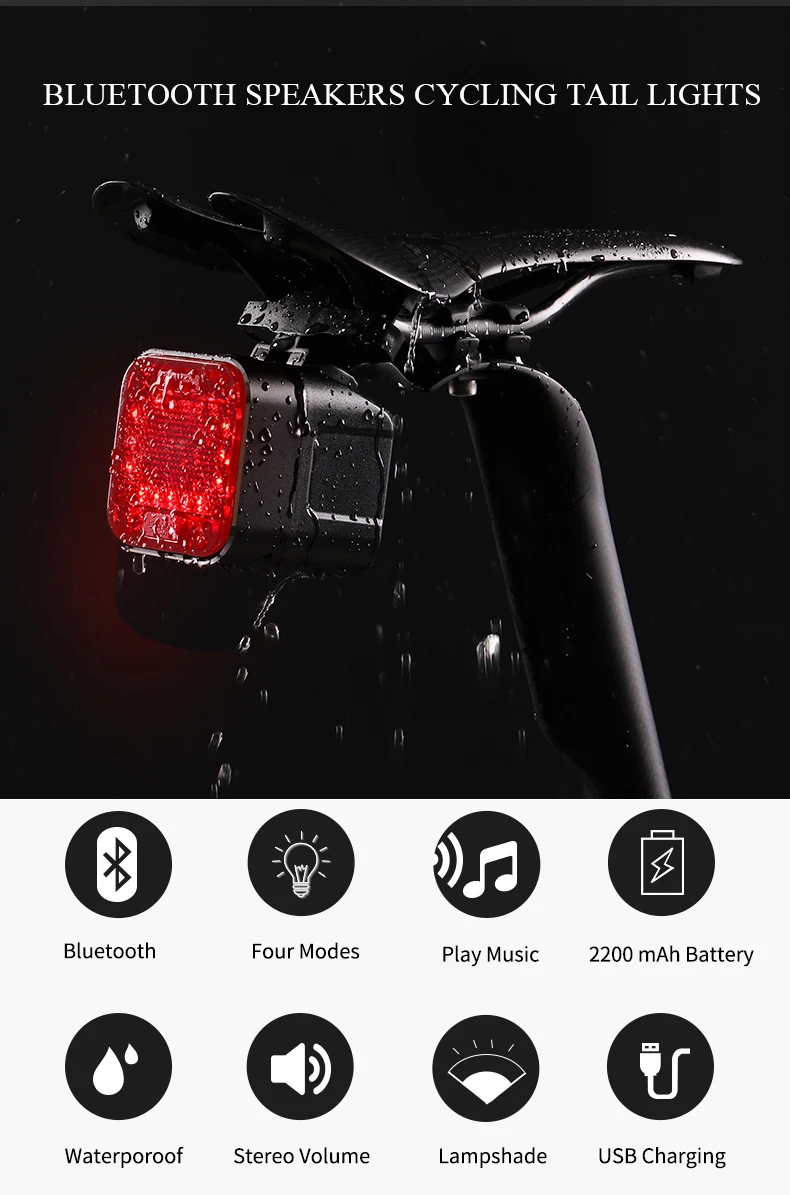 Светодиодный фонарь на колесиках, Bluetooth, динамик, велосипедный светильник, 2200 мА/ч, USB, велосипедный светильник, перезаряжаемый, для езды на велосипеде, мигающий светильник, водонепроницаемый