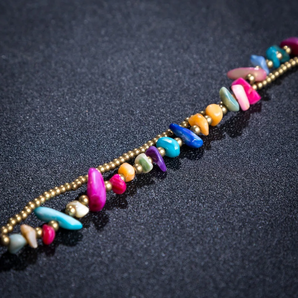 

ETHNIC Brand Two Layers Boho Colorful Stone Gold-color Beaded Chain Charm Bracelets for Women Fashion A Bracelet