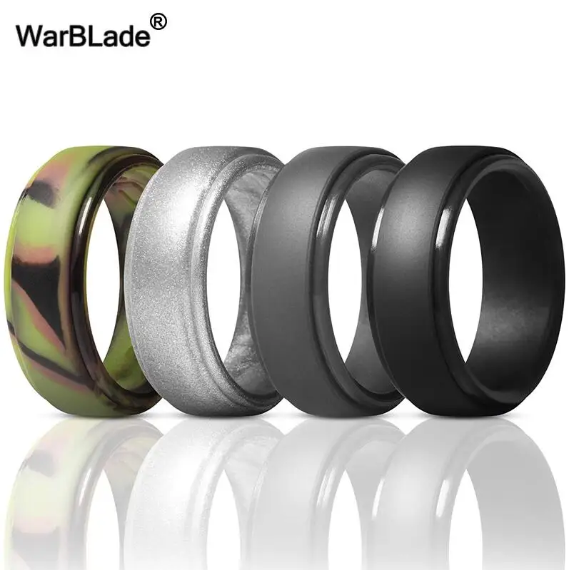 4pcs WarBLade, новинка, пищевое качество, FDA, силиконовые кольца для мужчин, свадебные резинки, гипоаллергенные, гибкие, антибактериальные, силиконовое кольцо на палец - Цвет основного камня: 4pcs