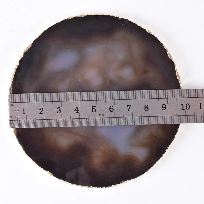 119.5 g 10-12 см драгоценные камни ремесла коврик натуральный агат гальваническим позолоченным краем подстаканник чашка стекло держатель для напитков коврик кварц Оникс Камень коврик - Цвет: 119.5 g
