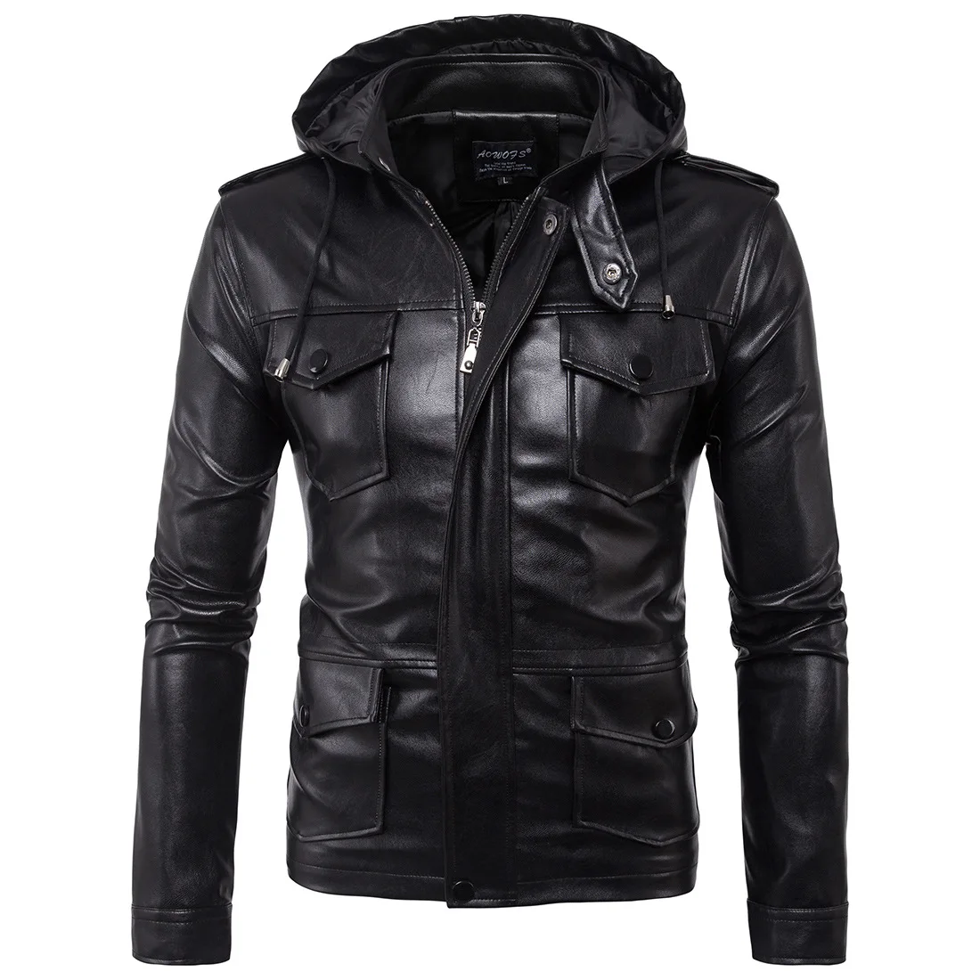 

Men's Jacket European New High-end Men's Motorcycle Hooded Men's Leather Jacket hot