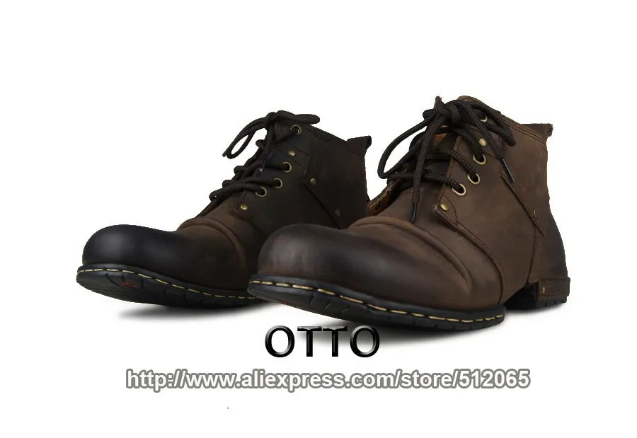 BROWN OTTO ZONE/Мужская обувь ручной работы из натуральной коровьей кожи; ботильоны на шнуровке; мужская обувь на меху; зимние ботинки - Цвет: BROWN