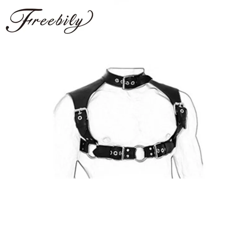 FREEBILY мужской жгут кожаный воротник регулируемый грудь тело сексуальный костюм