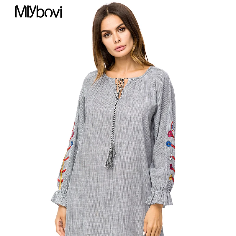 Мусульманское abaya Вышивка женское Макси Летнее Длинное Платье Роба Арабский