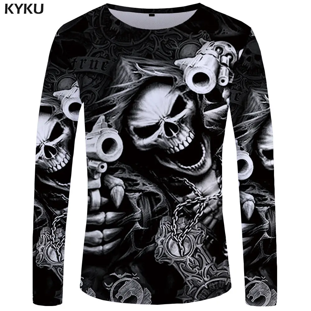 3D T SHIRT 17 Бренд KYKU, футболка с длинным рукавом с черепом, одежда с пистолетом, одежда в стиле панк, Готическая футболка, забавная футболка, мужские футболки в стиле хип-хоп, панк, высокое качество - Цвет: 3D T SHIRT 17