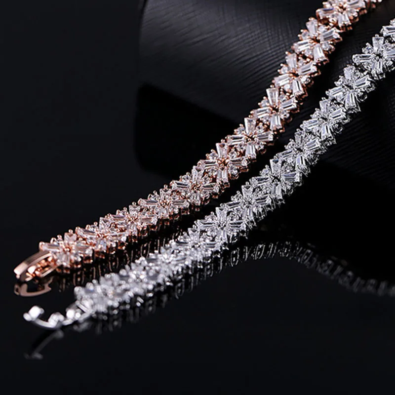 Сверкающие Камни CZ браслеты для женщин кубический цирконий кластер цветок