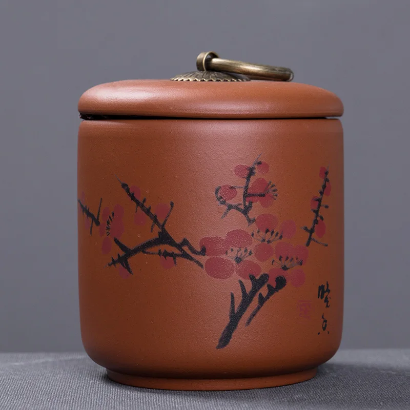 Plum blossoms Мини фиолетовые глиняные чайные банки с крышкой, различные цвета, банка для конфет, кофе, запечатанный горшок, контейнер для сухих фруктов, баночки для хранения специй - Цвет: Plum blossoms