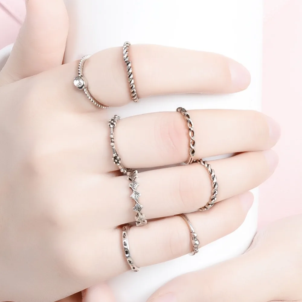 Набор женских спиральных колец с кристаллами 8 шт./компл. | Украшения и аксессуары