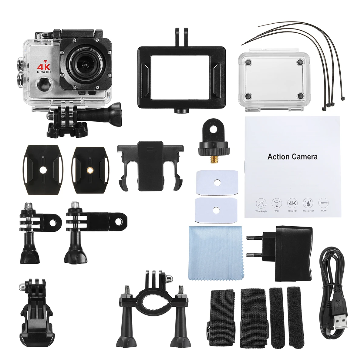 Silver Ультра HD 4K Экшн-камера 30 м водонепроницаемый 2,0 'экран 1080p Спортивная камера go extreme pro cam - Цвет: Silver