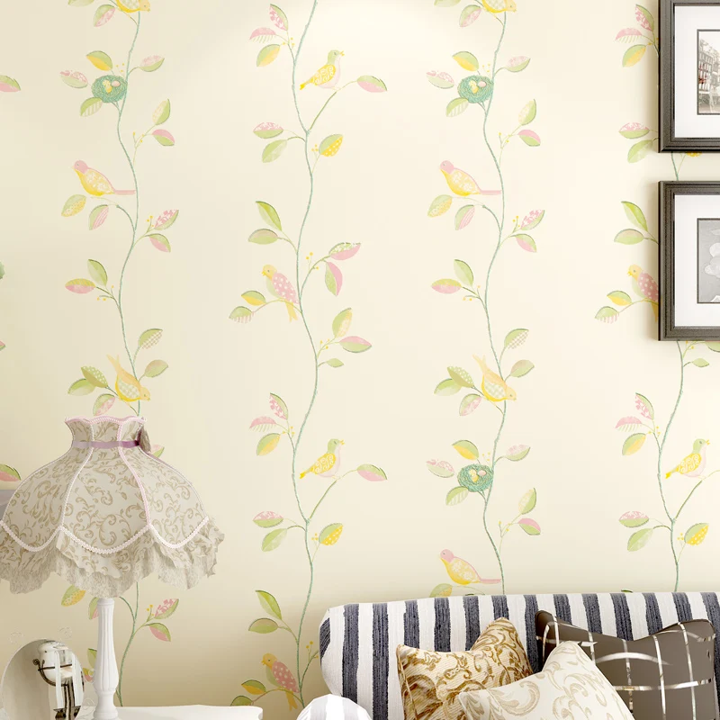 Пасторальные романтические современные Розовые Обои 3D Цветы и птицы розовые