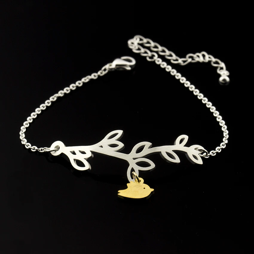 Цвета: золотистый серебристый Цвет Pulsera филиал птица Браслеты Нержавеющая сталь