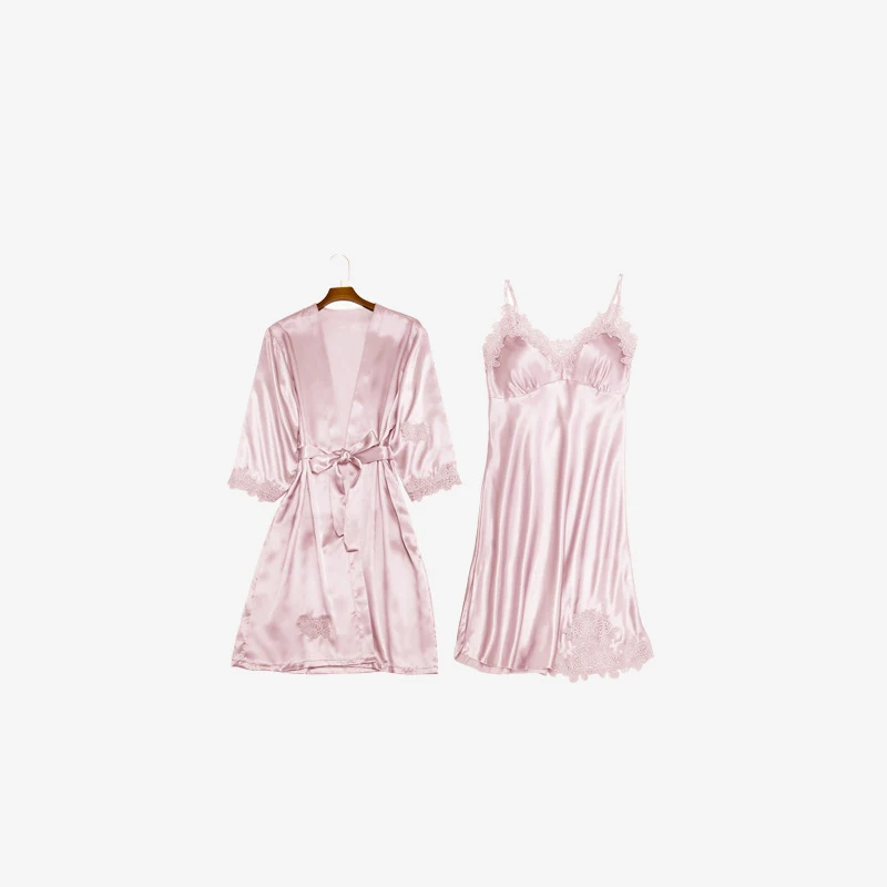 Pink 2 pcs Кигуруми Единорог 5 шт сексуальные кружевные пижамы набор женский искусственный шелк полосатый халат набор леди v-образным вырезом домашняя одежда пижамы с нагрудными накладками - Цвет: Pink 2 pcs