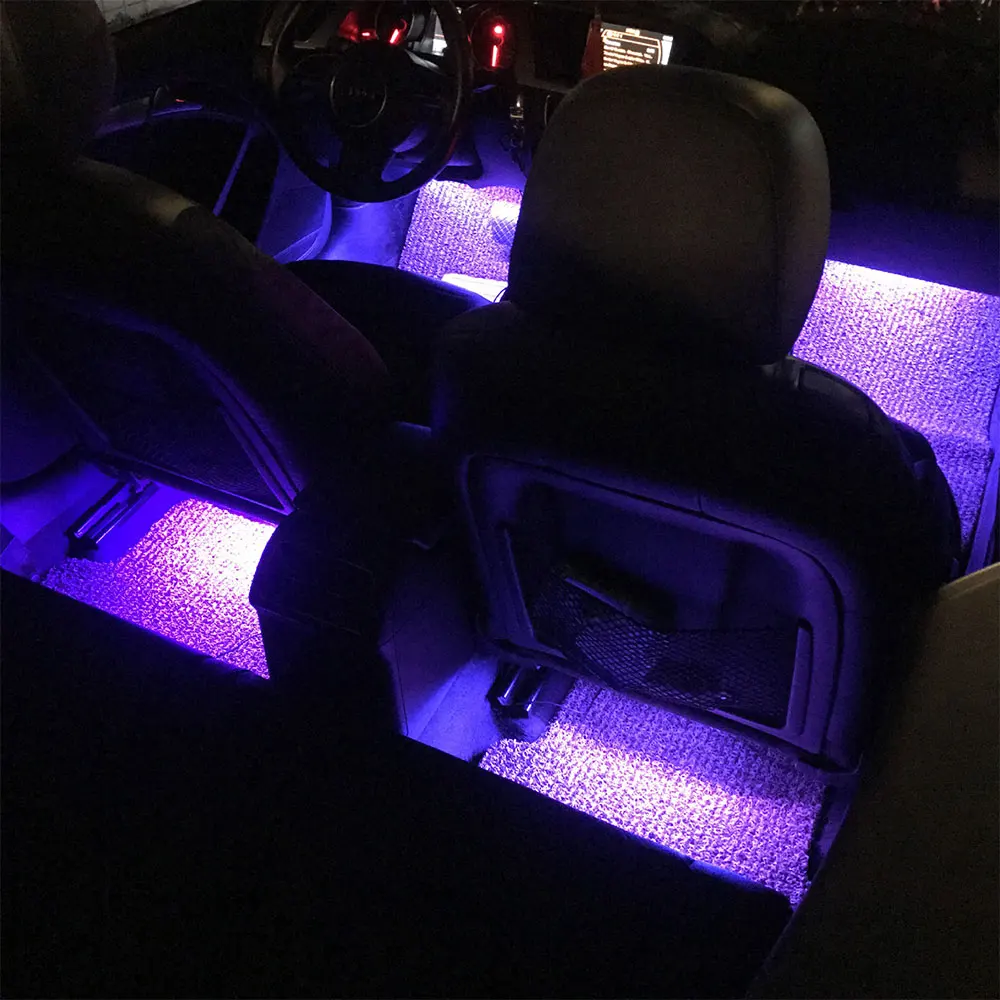 4 шт. 12 В автомобиля RGB светодиодные ленты автомобиля Гибкая бар 5050SMD Интерьер Декоративные Атмосфера стикеры полосы дистанционное управление для автомобиля RGB свет