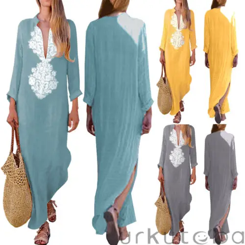 2018 Новое модное женское богемное Платье макси с длинным рукавом повседневное