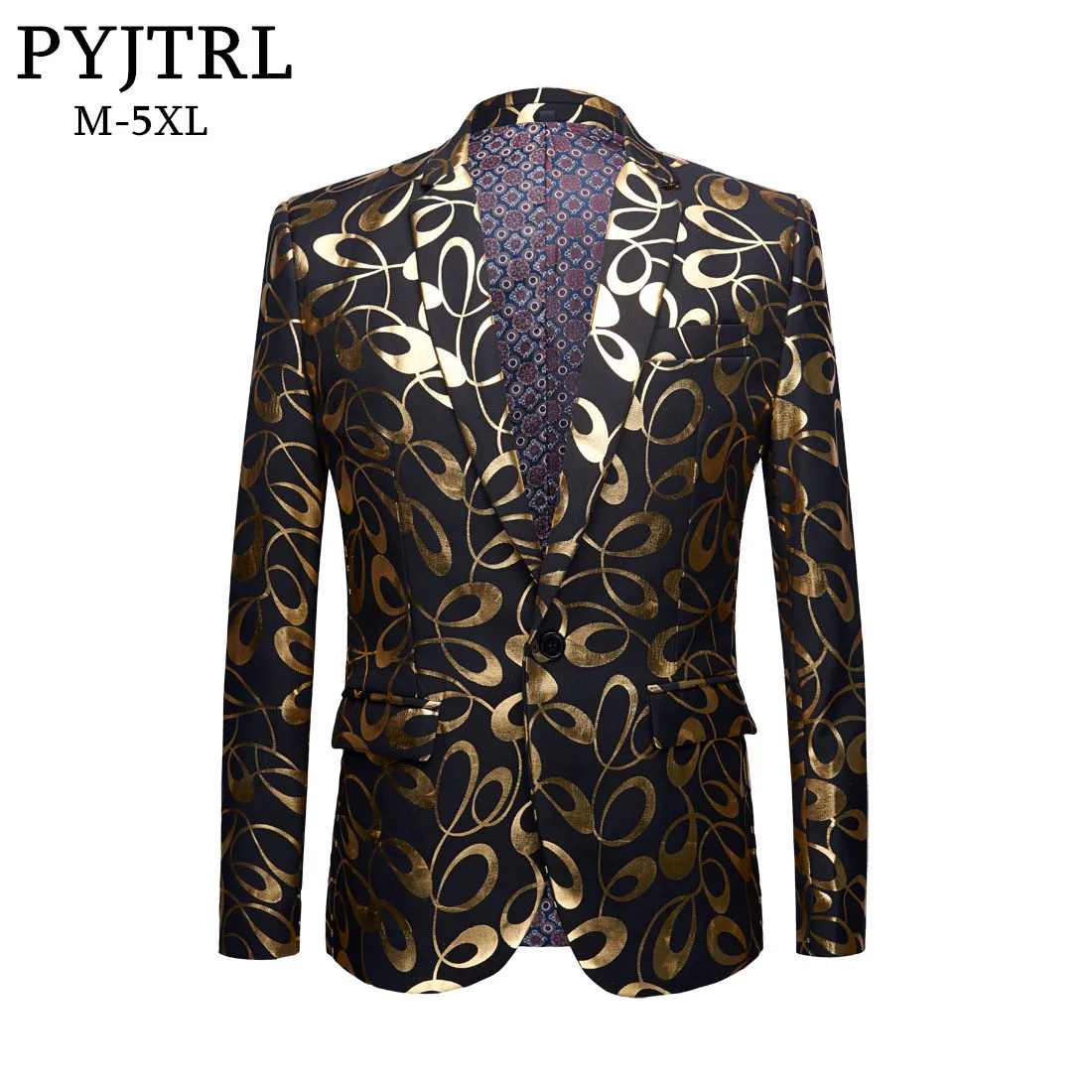 PYJTRL, мужской, DJ Club, золотой, цветочный узор, блейзер размера плюс, 5XL, модный, Повседневный, для певицы, для вечеринки, костюм, приталенный, пиджак для мужчин