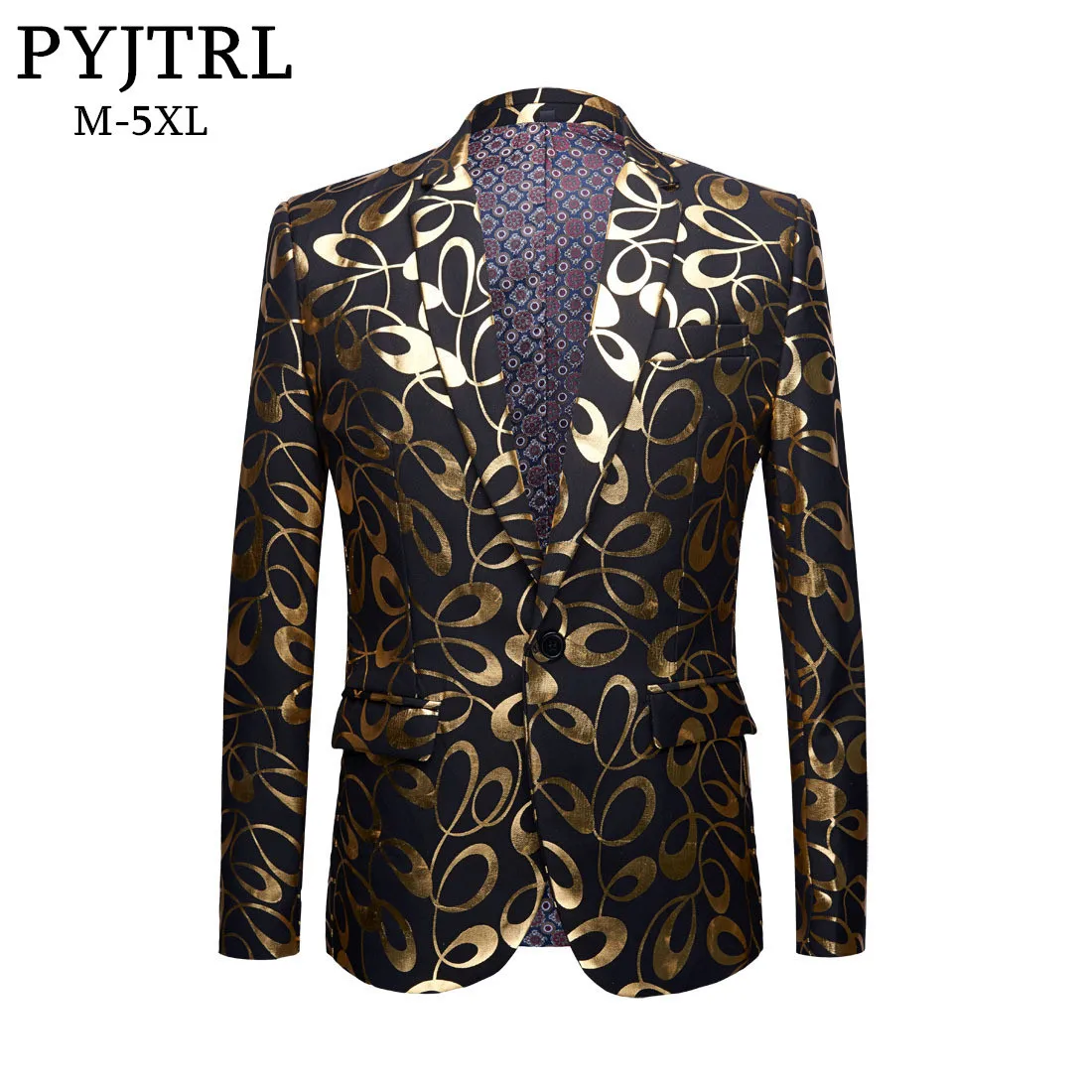 Фото PYJTRL мужской золотой блейзер с цветочным узором размера плюс 5XL Модный