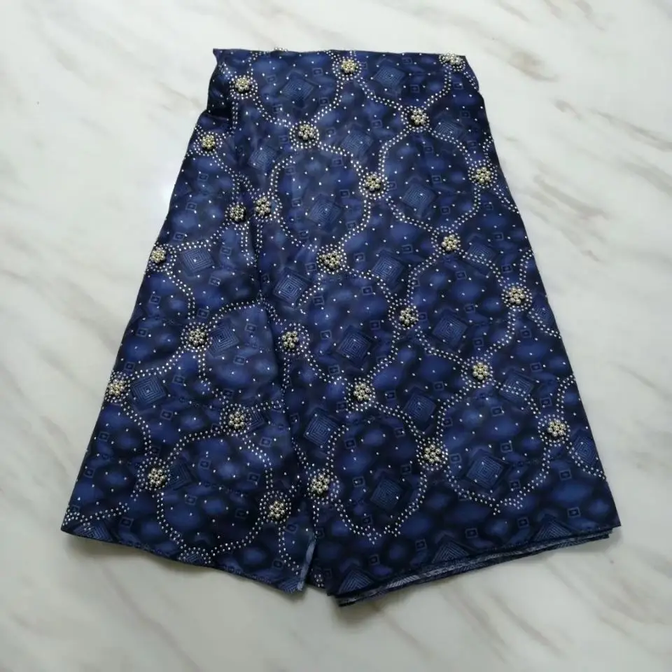 5 ярдов/шт новая мода фуксия кружевная ткань с бусинами и стразами Африканское