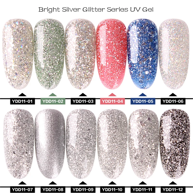 Yiday Bling Platinum Silver Блестки Блестящий Синий УФ-гель для ногтей лак замачивающийся лак мерцающий дизайн ногтей маникюр нужна лампа