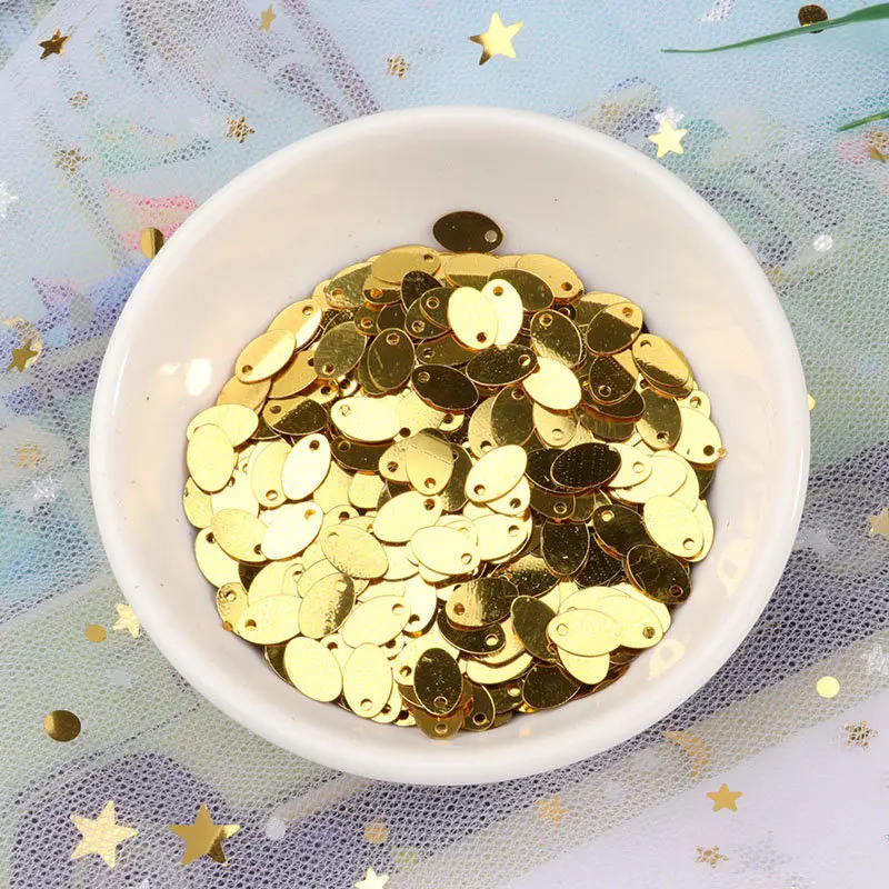 Light Gold 10 г(280 шт)/Упаковка 5*8 мм овальная форма яйца блестки плоские ПВХ швейные ремесла с боковым отверстием танец живота аксессуар для одежды сделай сам - Цвет: Light Gold
