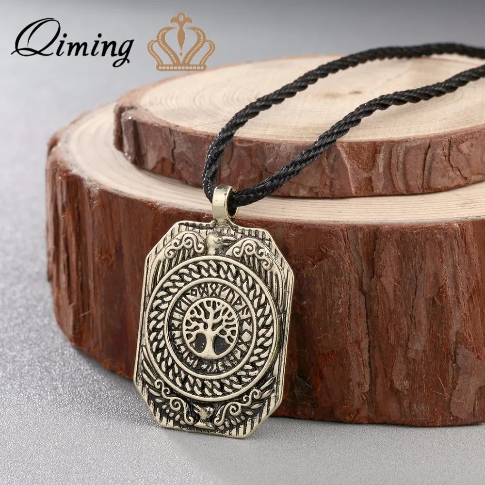 QIMING, античное серебро, мужские ювелирные аксессуары, Valknut, викинги, амулет, подвеска, ожерелье, легендарное, повседневное Дерево жизни, подвески, подарок