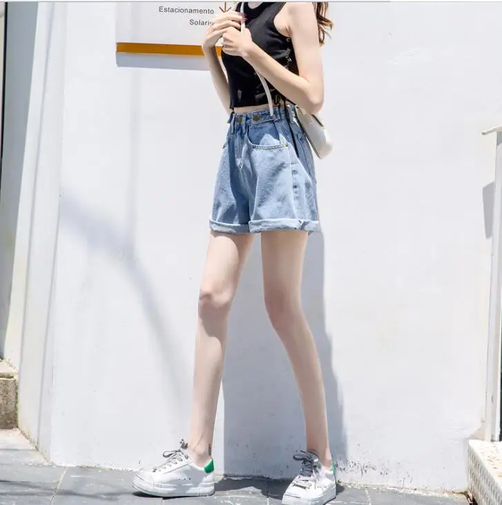 Винтажные женские джинсовые шорты с высокой талией модель 2019 года повседневные в