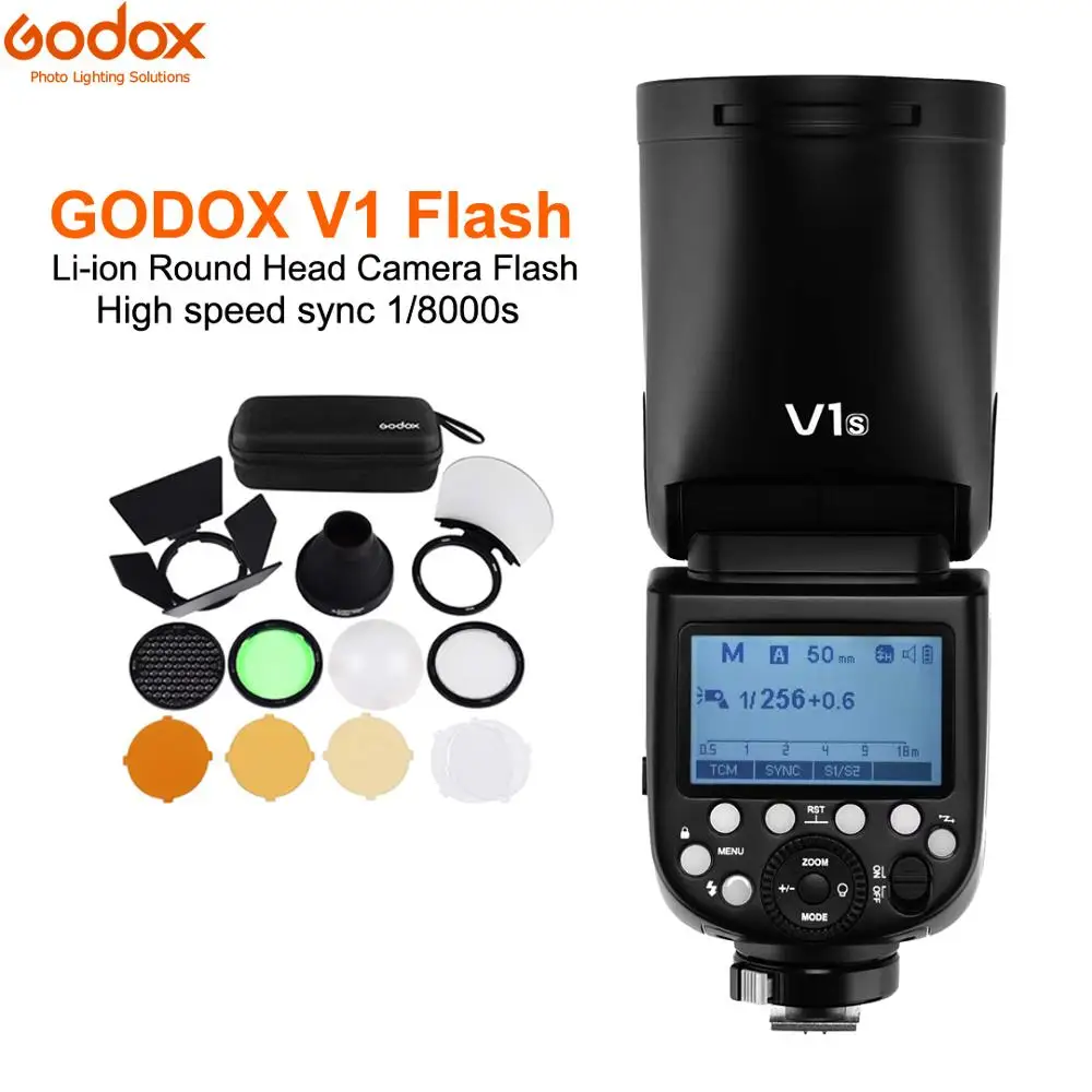 

Вспышка Godox V1 TTL 1/8000s с AK-R1 вспышкой для SONY Canon Nikon Fuji Olympus Panasonic, литий-ионная батарея