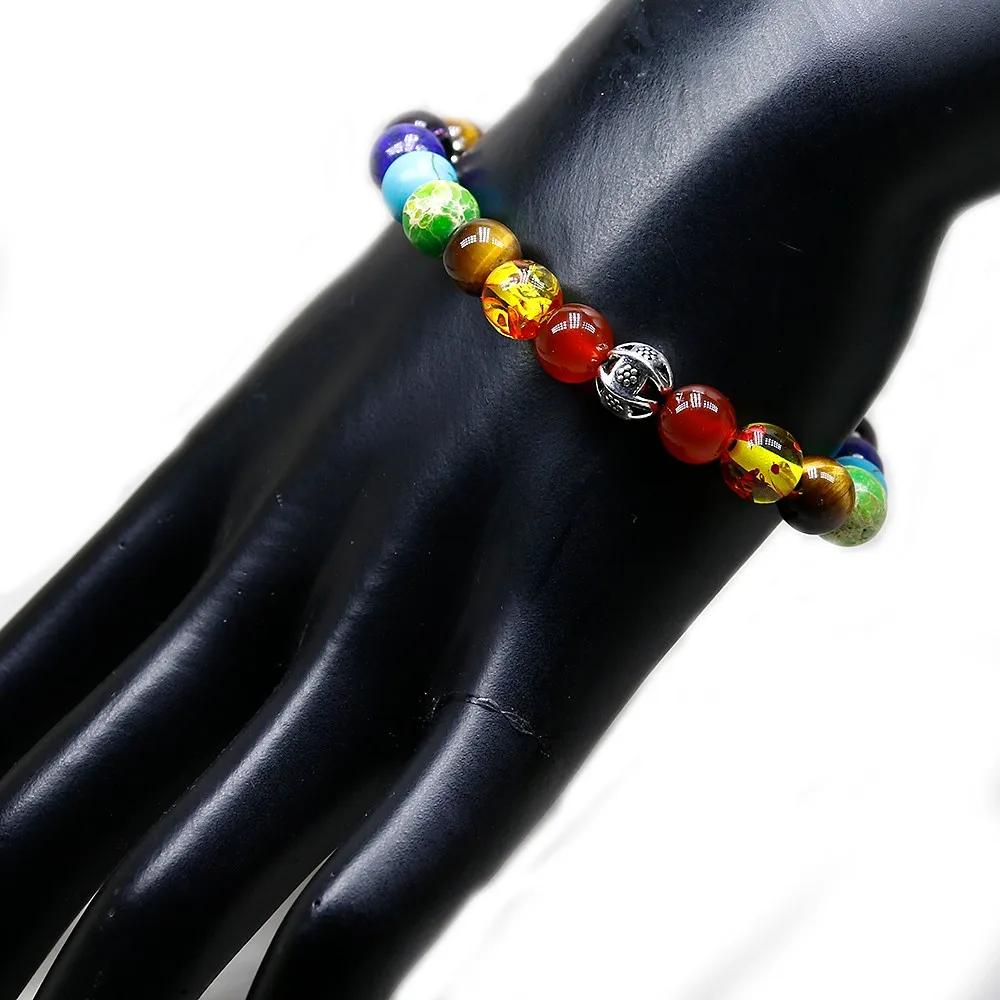 Тигровый глаз камень бусины 7 Исцеление чакры баланс слон Bracelete Йога целитель рейки тибетский серебряный браслет с бусинами для мужчин и женщин