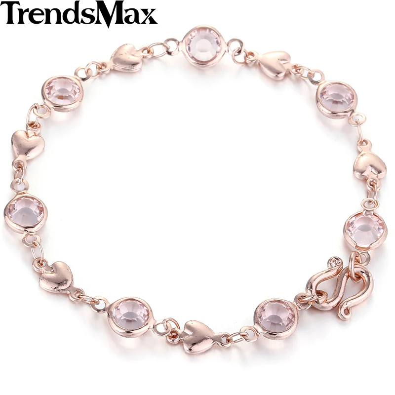 Trendsmax 6 мм 17 7 см женский браслет для девочек 585 цвета розового золота с сердечками