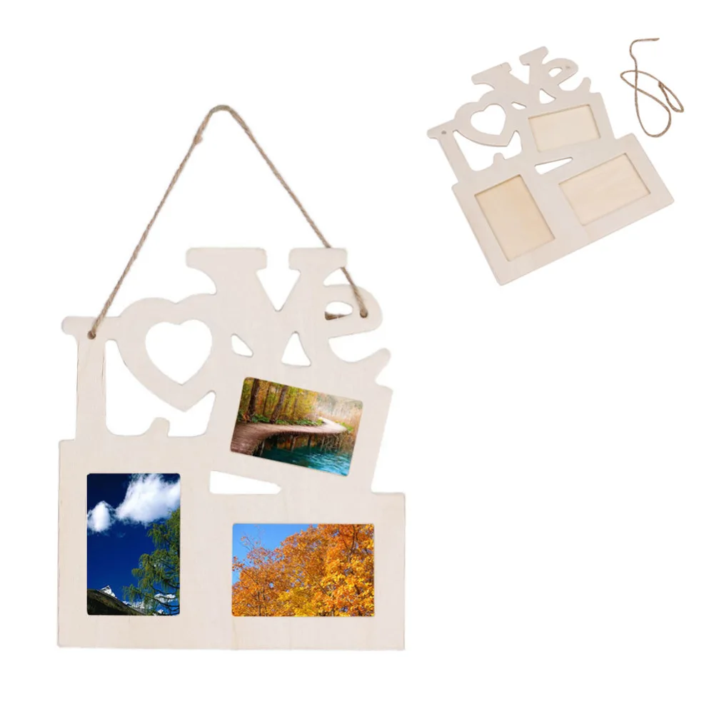 DIY Photo Frame Hollow Love Wooden Family Picture Frames Blank Paint Home Art Decor | Дом и сад