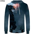 KYKUбрендовая толстовка с рисунком лошади, мужская одежда с изображением животных, Синяя толстовка с капюшоном и 3d принтом, Мужская Уличная толстовка с капюшоном